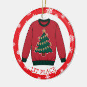 Eerste plaats lelijkste kersttrui winnaar keramisch ornament (Links)