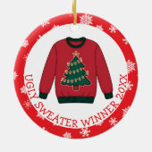 Eerste plaats lelijkste kersttrui winnaar keramisch ornament (Achterkant)
