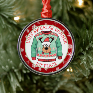 Eerste plaats lelijkste kersttrui winnaar Kerstmis Metalen Ornament