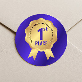 Eerste plaats medaille prijs blauw & goud evenemen ronde sticker