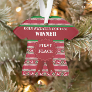 Eerste plaats Ugly Christmas Sweater Contest Winna Ornament