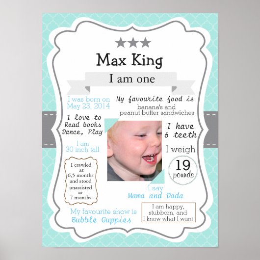 Eerste poster van de verjaardag, blauw voor een jo (Voorkant)