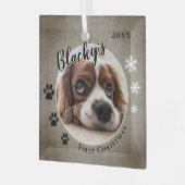 Eerste puppy Kerstmis Rustic Dog Name Foto Glas Ornament (Voorkant links)