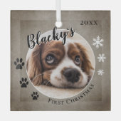 Eerste puppy Kerstmis Rustic Dog Name Foto Glas Ornament (Voorkant)