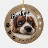 Eerste puppy Kerstmis Rustic Dog Name Foto Keramisch Ornament (Achterkant)