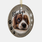 Eerste puppy Kerstmis Rustic Dog Name Foto Keramisch Ornament (Rechts)