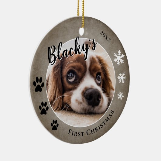 Eerste puppy Kerstmis Rustic Dog Name Foto Keramisch Ornament (Rechts)