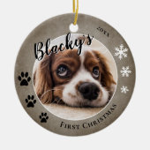 Eerste puppy Kerstmis Rustic Dog Name Foto Keramisch Ornament (Voorkant)