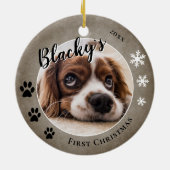 Eerste puppy Kerstmis Rustic Dog Name Foto Keramisch Ornament (Achterkant)