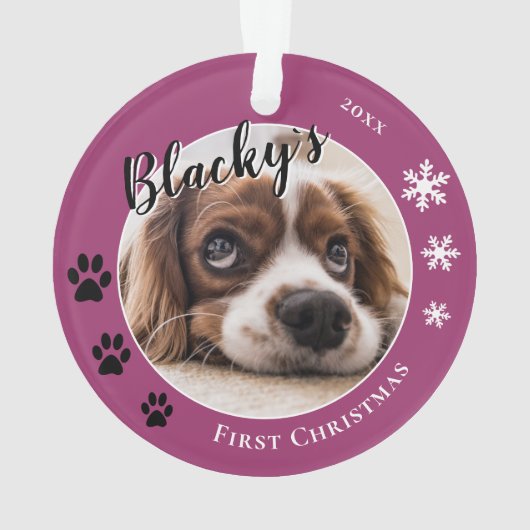 Eerste puppy Kerstmis Rustic Dog Name Foto Ornament (achterkant)