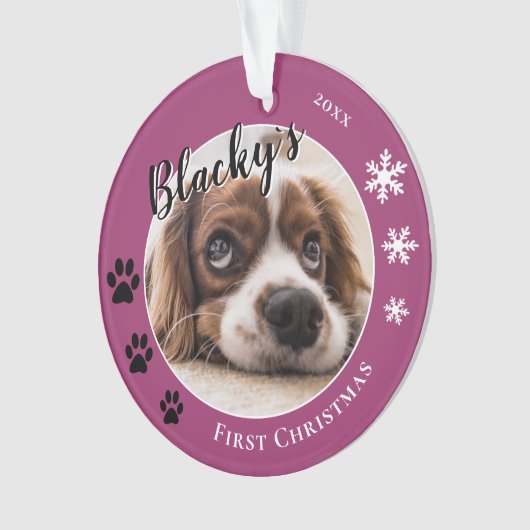 Eerste puppy Kerstmis Rustic Dog Name Foto Ornament (voorkant)