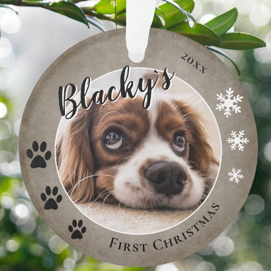 Eerste puppy Kerstmis Rustic Dog Name Foto Ornament