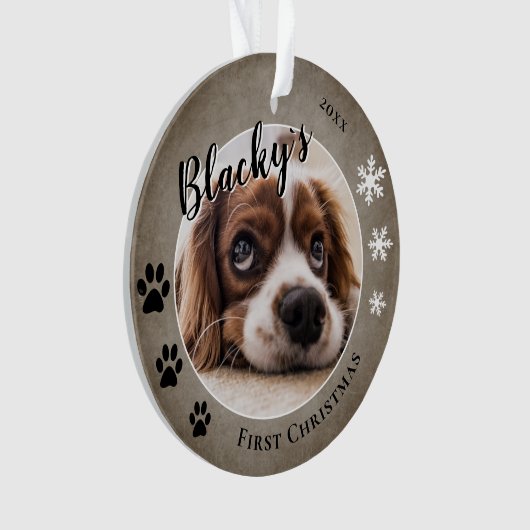Eerste puppy Kerstmis Rustic Dog Name Foto Ornament (voorkant)