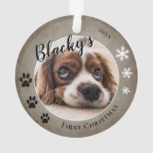 Eerste puppy Kerstmis Rustic Dog Name Foto Ornament (achterkant)