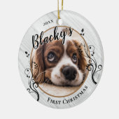 Eerste puppy kerstwood Foliage Dog Naam Foto Keramisch Ornament (Links)