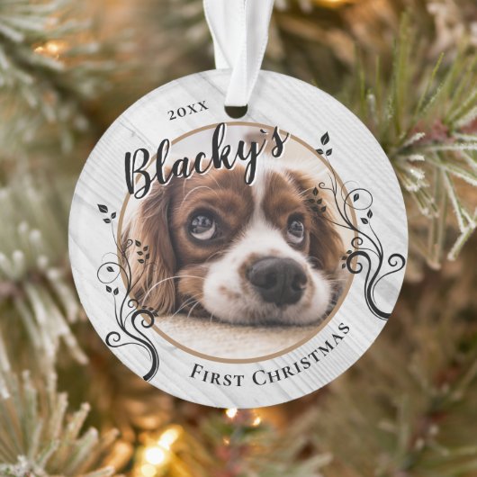 Eerste puppy kerstwood Foliage Dog Naam Foto Ornament (Boom)