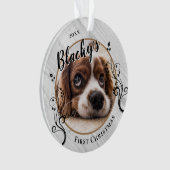 Eerste puppy kerstwood Foliage Dog Naam Foto Ornament (voorkant)