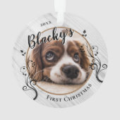 Eerste puppy kerstwood Foliage Dog Naam Foto Ornament (achterkant)