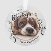 Eerste puppy kerstwood Foliage Dog Naam Foto Ornament (voorkant)
