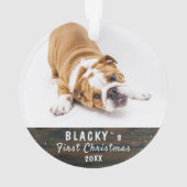 Eerste puppy met kerstcadeau Rustic Pet Foto Ornament (achterkant)