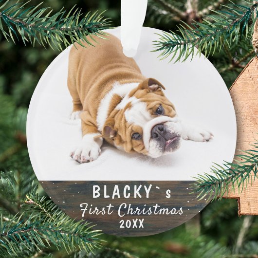 Eerste puppy met kerstcadeau Rustic Pet Foto Ornament