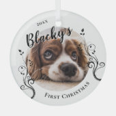 Eerste puppy met kerstfeestdag foto glas ornament (Voorkant)