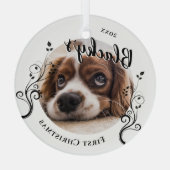 Eerste puppy met kerstfeestdag foto glas ornament (Achterkant)