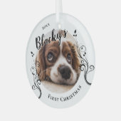 Eerste puppy met kerstfeestdag foto glas ornament (Voorkant links)