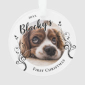 Eerste puppy met kerstfeestdag foto ornament (achterkant)