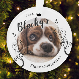 Eerste puppy met kerstfeestdag foto ornament