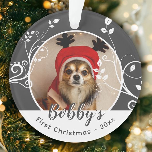 Eerste puppy met kerstfeestdag foto ornament