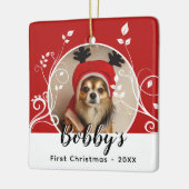 Eerste puppy met kerstfeestdag Naam foto Rood Keramisch Ornament (Links)