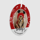 Eerste puppy met kerstfeestdag Naam foto Rood Ornament (voorkant)