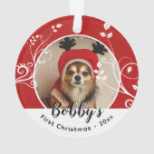Eerste puppy met kerstfeestdag Naam foto Rood Ornament (achterkant)
