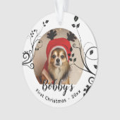 Eerste puppy met kerstmis Black Foliage Dog Name F Ornament (voorkant)