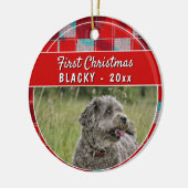 Eerste puppy met kerstmis Red Pset Dog Foto Keramisch Ornament (Links)