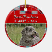 Eerste puppy met kerstmis Red Pset Dog Foto Keramisch Ornament (Achterkant)