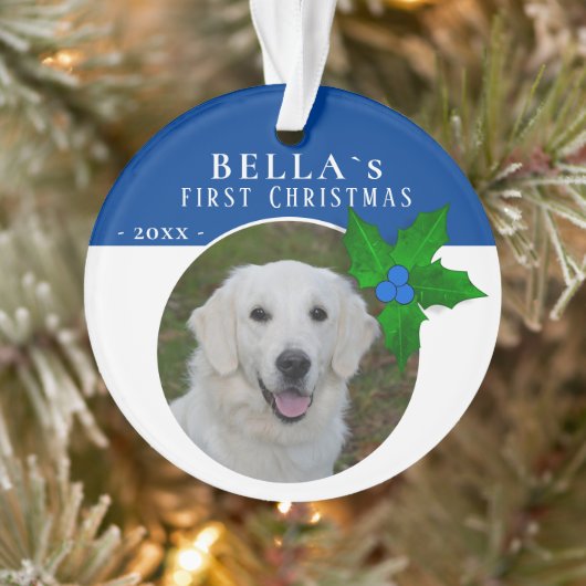 Eerste puppy's kerstfeest Holly Berry Dog foto Ornament (Boom)