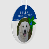 Eerste puppy's kerstfeest Holly Berry Dog foto Ornament (voorkant)