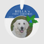 Eerste puppy's kerstfeest Holly Berry Dog foto Ornament (voorkant)