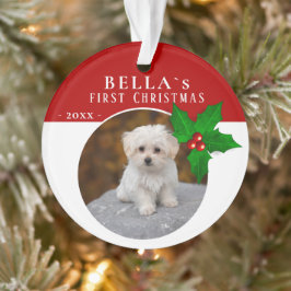 Eerste puppy's kerstfeest Holly Berry Dog foto Ornament