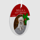 Eerste puppy's kerstfeest Holly Berry Dog foto Ornament (voorkant)