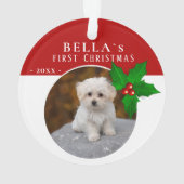 Eerste puppy's kerstfeest Holly Berry Dog foto Ornament (achterkant)