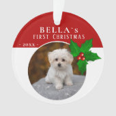 Eerste puppy's kerstfeest Holly Berry Dog foto Ornament (voorkant)