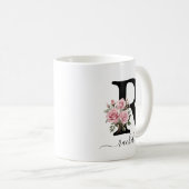 Eerste R Monogram Bloem Roze Rozen Mok (Voorkant rechts)