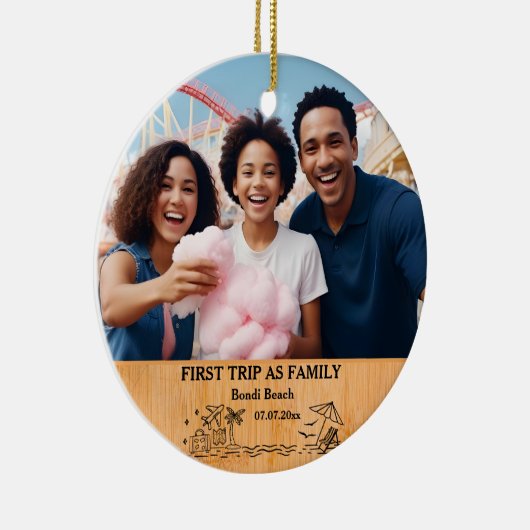 Eerste reis als Family Keepsake & Custom 2 foto's Keramisch Ornament (Rechts)