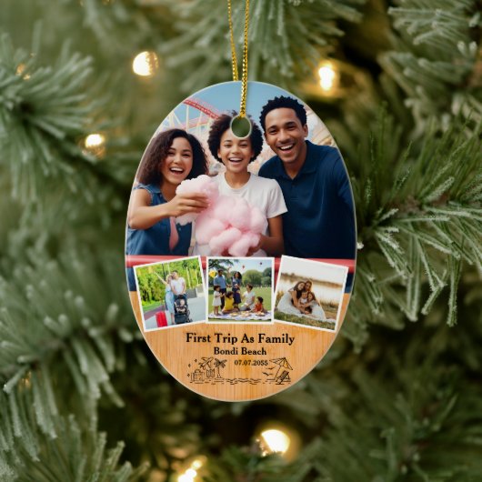 Eerste reis als Family Keepsake & Custom 4 foto's Keramisch Ornament (Boom)