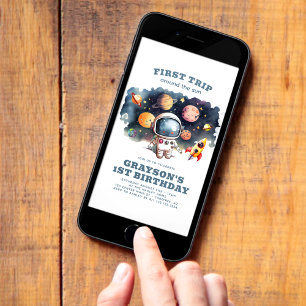 Eerste Reis Astronaut Jongens Digitale Verjaardag Kaart
