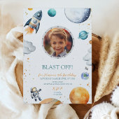 Eerste reis Astronaut Rocket Fotoverjaardag Kaart