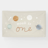 ‘Eerste reis’ Beige Space Theme 1e verjaardag Spandoek (Horizontaal)